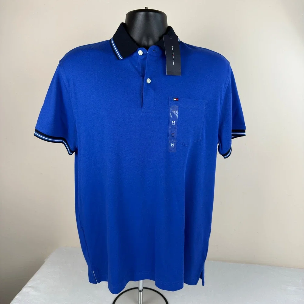 Tommy Hilfiger Mens Blue Short Sleeve Pocket Polo Shirt Medium XM03529 402 New - Picture 2 of 9